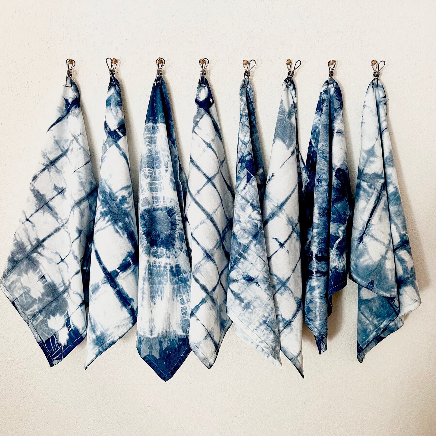 Luxe Cotton Cloth Napkins | Hand Dyed by HMYC | Set of 4 - 20" x 20" | Japanese Shibori Style Tie Dyed with Indigo