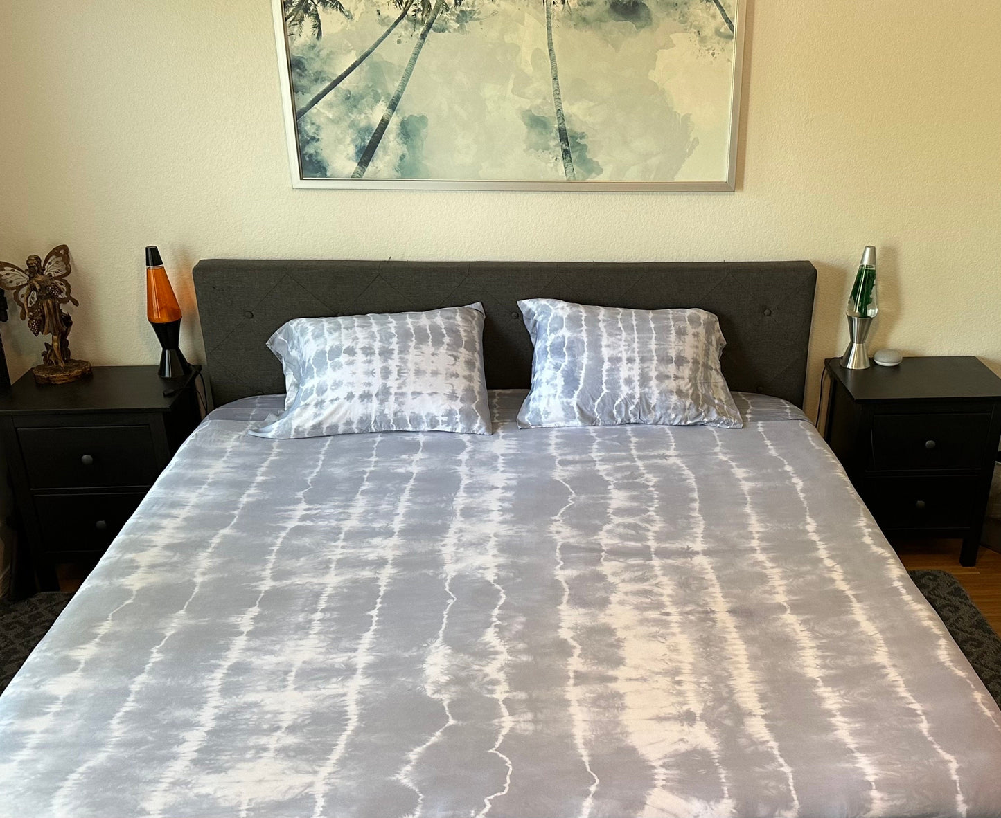 Luxe Bamboo Sheet Set Hand Dyed by HMYC | 4 Piece Queen Size | Shibori Neutral Grey