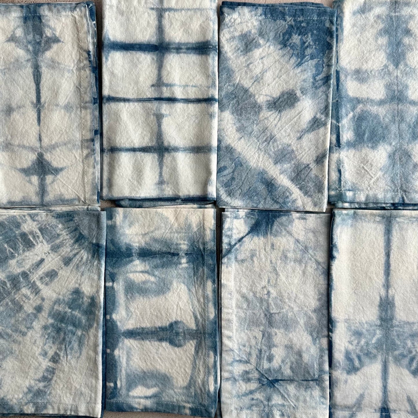 Luxe Cotton Cloth Napkins | Hand Dyed by HMYC | Set of 4 - 20" x 20" | Japanese Shibori Style Tie Dyed with Indigo